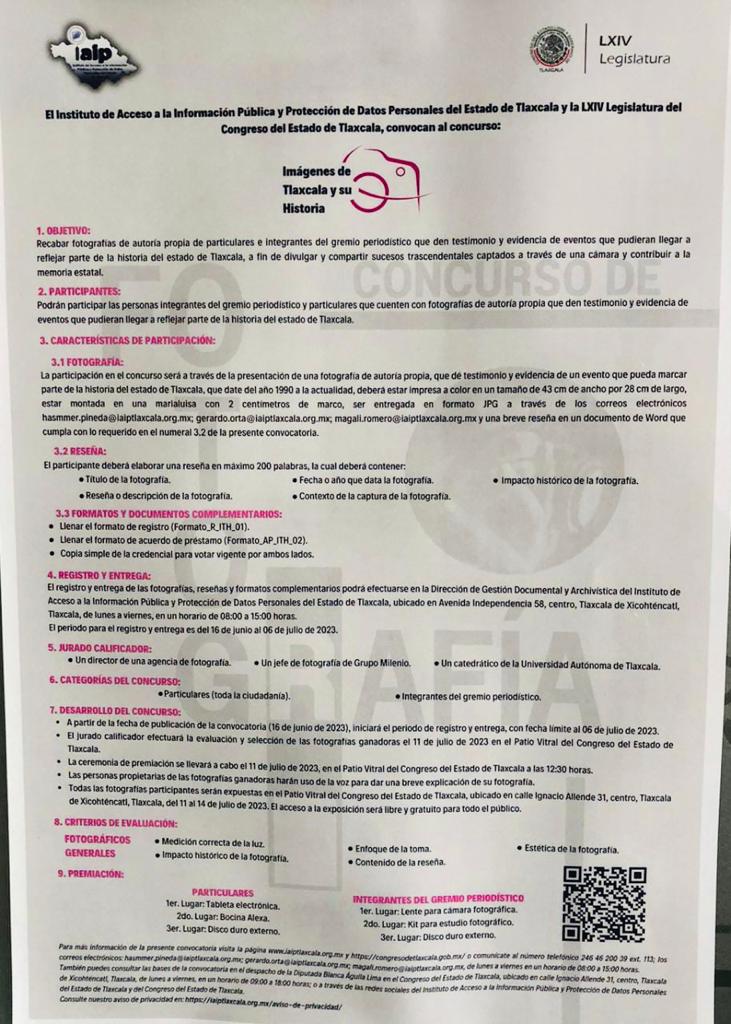 El Congreso local junto con la IAIP  Tlaxcala convocan al concurso: 'Imágenes de Tlaxcala y su historia'